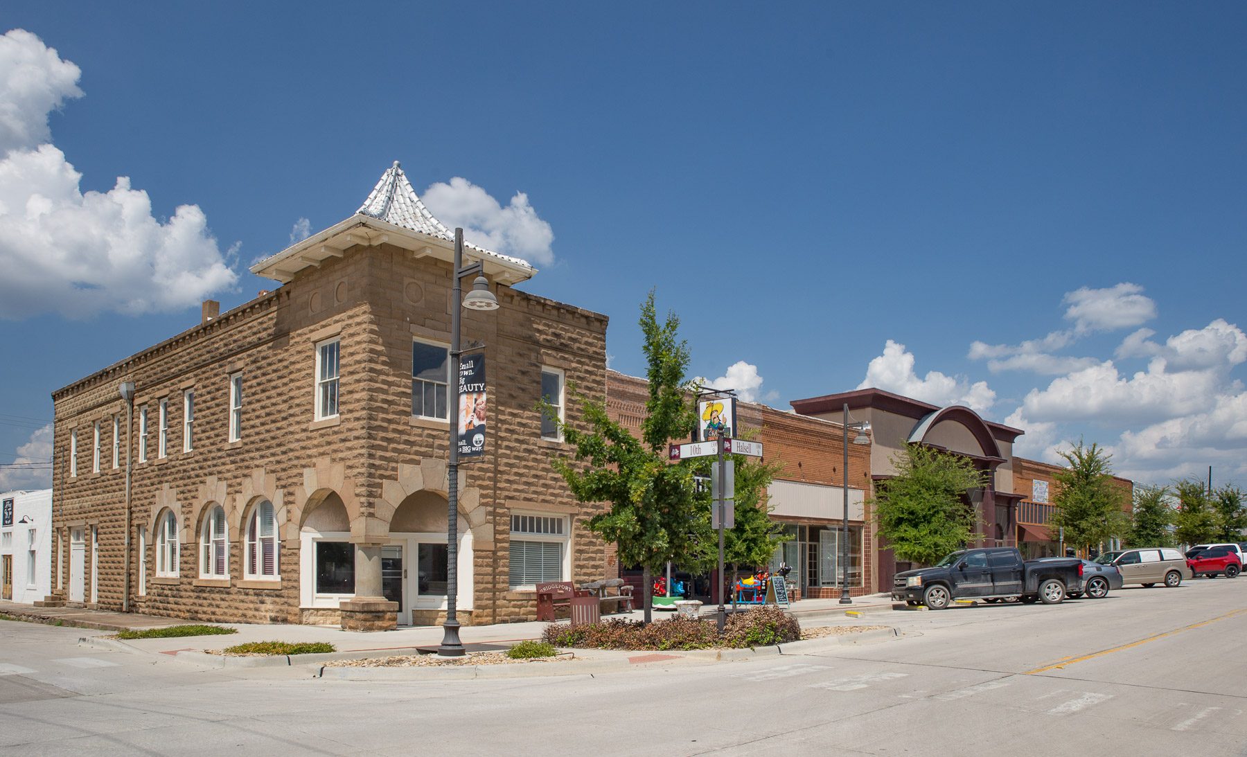 Historic downtown storefronts in Bridgeport, Texas