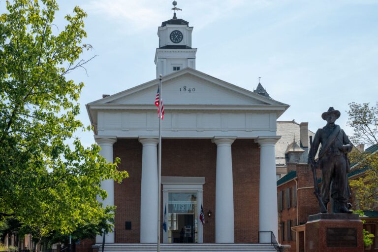 Historic county courthouse on the town square in Decatur, TX