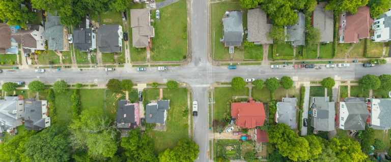 Aerial view of a suburban residential neighborhood in Azle, TX
