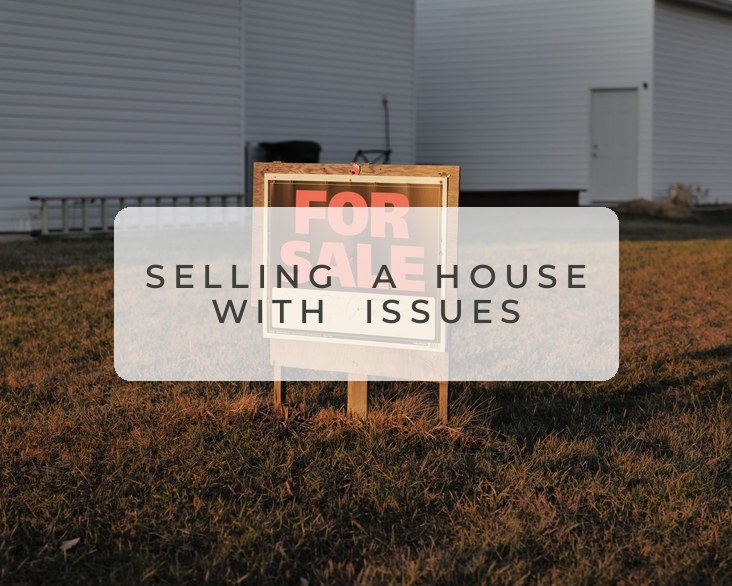 Home with a For Sale sign — selling a house with foundation issues