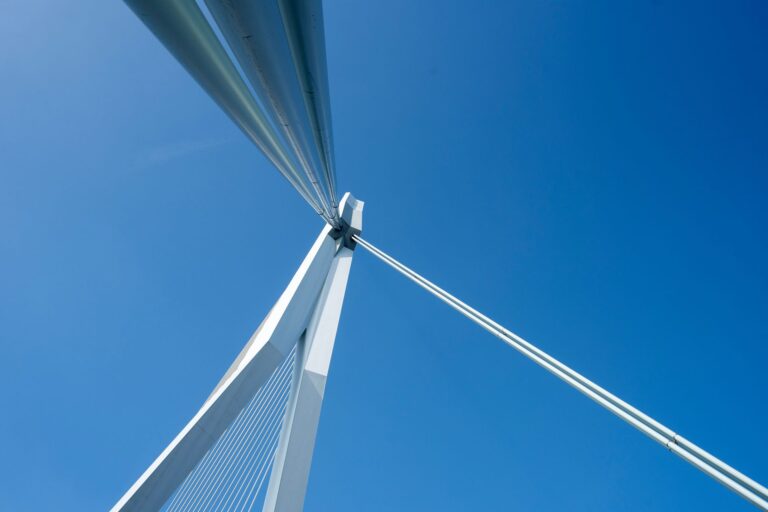 Cable-stayed bridge — the pylon carries compression, the cables carry tension
