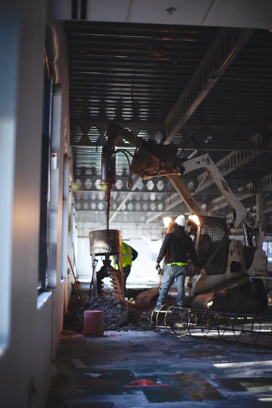 Commercial foundation repair and structural support work inside a commercial building