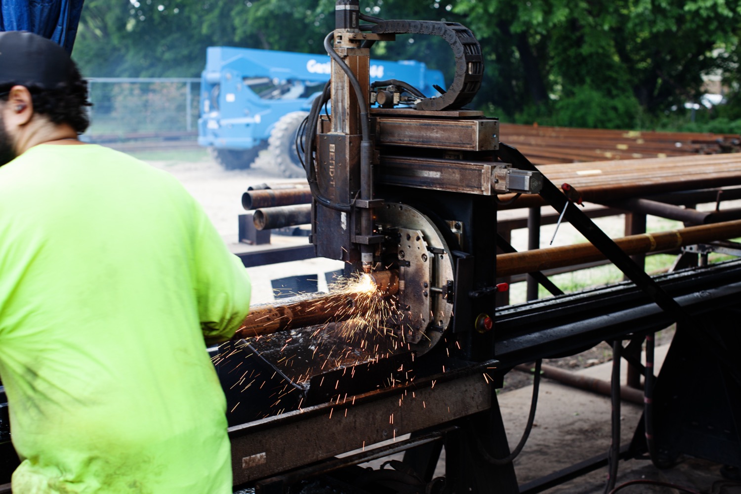 FnD Piers helical pier auger and steel up close on a jobsite